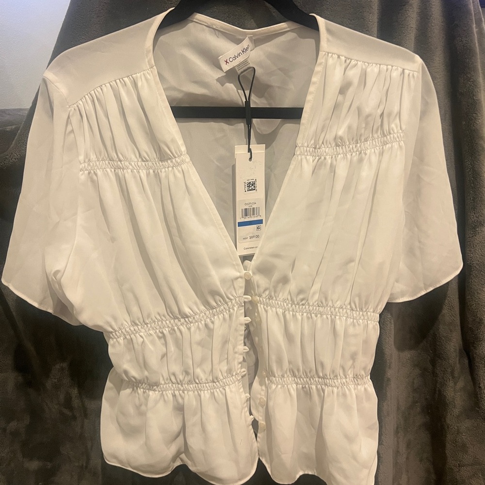 Womens Size XL Calvin Klein white short sleeve blouse